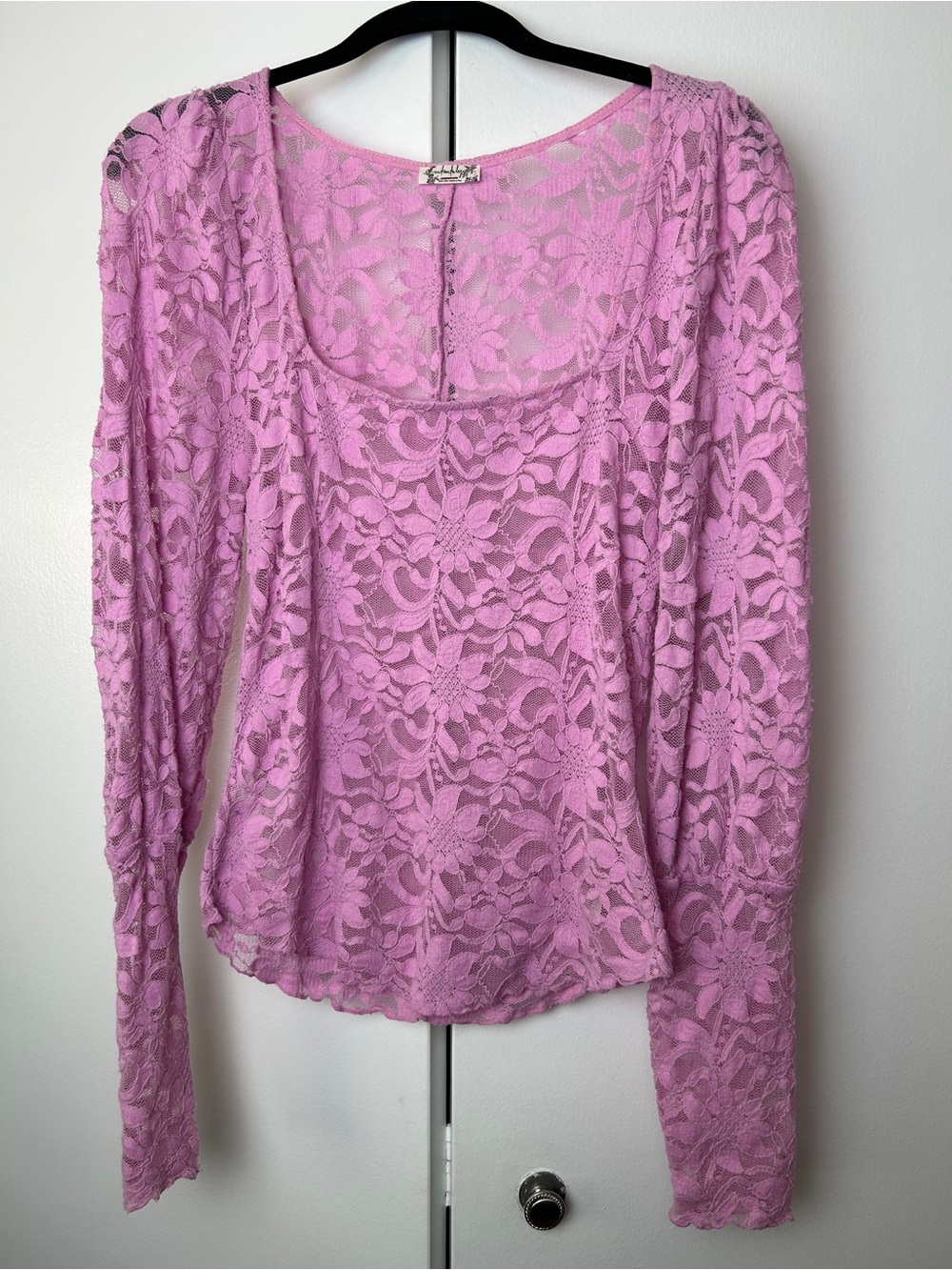 Free People Intimately Floral Lace square Neck Long Sleeve Top - Pink